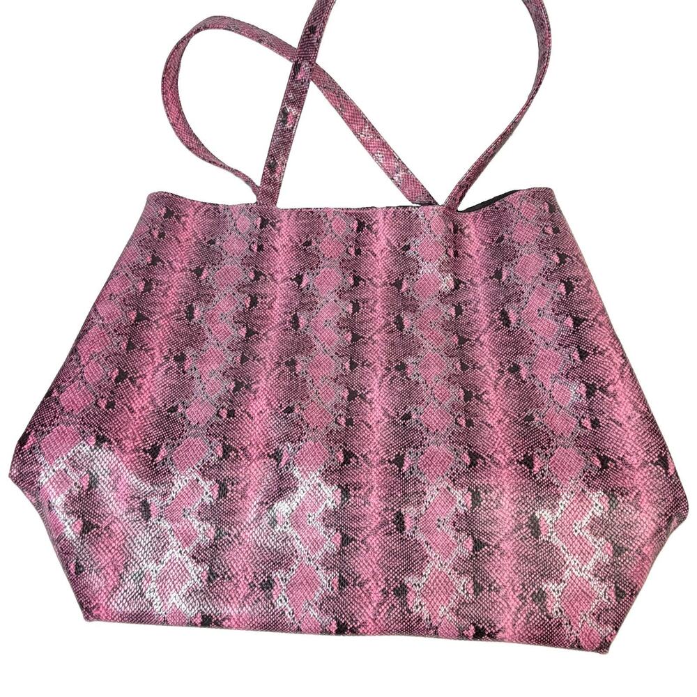 Saks Fifth Avenue Pink Snakeskin Faux Leather Tote Handbag Shoulder Bag